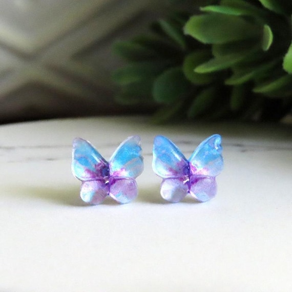 PURPLE and BLUE Butterfly Earrings | 9mm | Nickel Safe | Butterfly Jewelry | Gifts for Her | | Hypoallergenic |