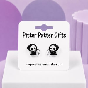 Grim Reaper Earrings, Halloween Earrings, Titanium Posts for Sensitive Ears