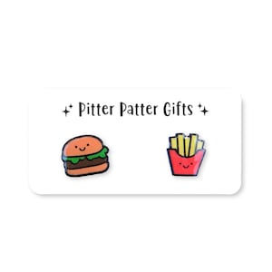 Burger and Fries  Food Earrings, Mismatch Studs, Cute Earrings for Her, Funny Friend Gift