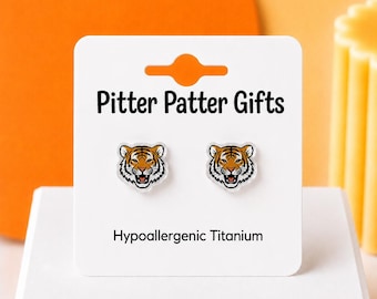 Tiger Earrings, Team Mascot, Game Day Sports Earrings, Hypoallergenic Posts