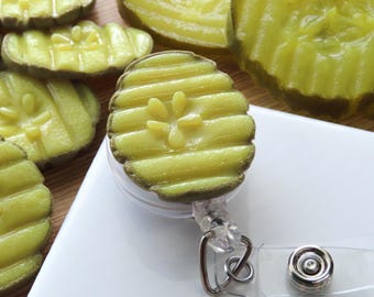 Pickle Slice Badge Reel, Funny Nurse Gift, Realistic Clay Food Retractable ID Holder