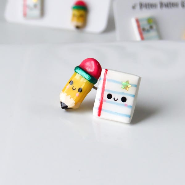 Pencil and Paper Earrings, Back to School Earrings, Teacher Gift, Teacher Appreciation, Graduation Gift, Student Gift, Mismatched Earrings