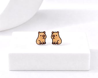 Capybara Earrings, Kawaii Animal Studs, Titanium Posts for Sensitive Ears