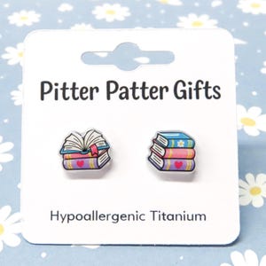 Book Stack Earrings, Bookish Reader Gift, Librarian Jewelry, Titanium Posts