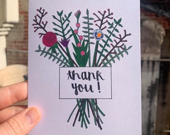 Handmade Thank You Card, Thank You Card Pack Set, Floral Bouquet Thank You Card, Flower Thank You Card, Floral Thank You Card, Handmade Card