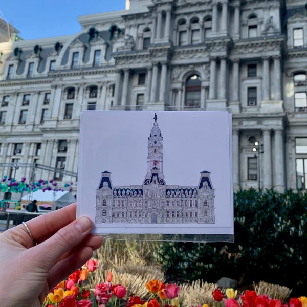 Philly City Hall Greeting Card, Philadelphia Notecard, Philly Greeting Card, Philly City Hall Art, Philly Lover Gift, City Hall Drawing