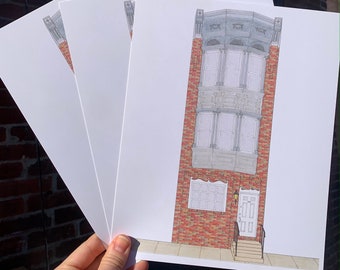 Queen Village Philly Row Home Print, 8x10 Philly Print, Queen Village Print, South Philly Print, Bay Window, Philadelphia Art, South Philly
