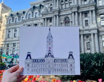 Philadelphia City Hall Print, Philly City Hall Drawing, City Hall Art Print, Philadelphia Wall Art, Philadelphia Art, 8x10 Philly Print