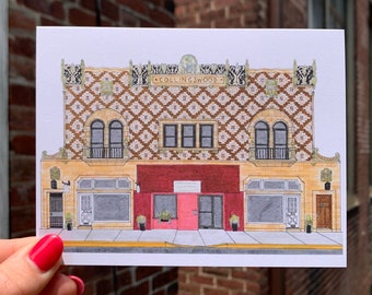 Collingswood New Jersey Greeting Card, Collingswood Art, Historic Collingswood Note Cards, Collingswood Theater Drawing, Historic New Jersey