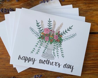 Handmade Mother's Day Greeting Card, Flower Bouquet Card, Floral Card, Gift for Mom, Gift for Her, Gift for Grandma, Mother's Day Vase Card