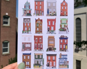 Stoops of Philly Greeting Cards, Rowhome Notecards, Philadelphia Cards, Philly Art, Blank Greeting Cards, Doors of Philly, Row house Cards