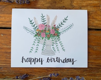 Handmade Happy Birthday Card, Floral Birthday Card, Birthday Card Pack, Flower Vase Birthday Card, Floral Card, Handmade Card, Birthday Gift