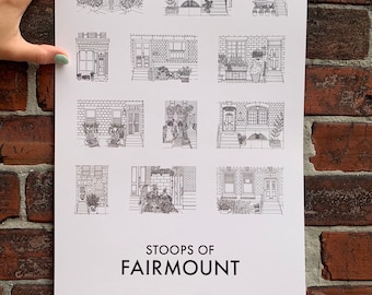 Stoops of Fairmount Posters, 11x17 Fairmount Poster, Fairmount Philadelphia Poster, Philadelphia Art, Fairmount Art, Philly Lover Gift, Art