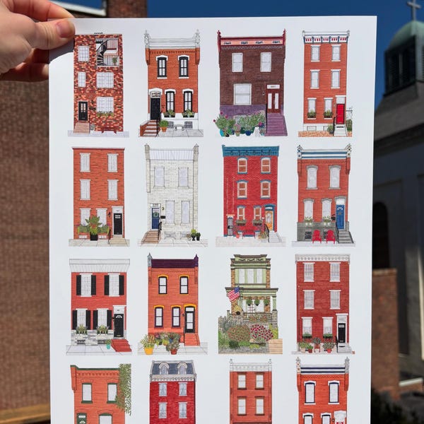 Stoops of Fairmount 11x17 Poster, Fairmount Philadelphia Illustrated Poster Art, 19130 Philly Gift