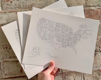 USA Travel Map Print, Handmade Map Print, United States Map, Fillable Travel Map, Custom Map, Gift for Travel Lover, Vacation Map, Kid Map
