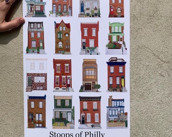 Stoops of Philly Posters, 11x17 Philly Poster, Philadelphia House Poster, Philly Art, Souvenir, Philly Print, Philly Home Decor, Philly Gift