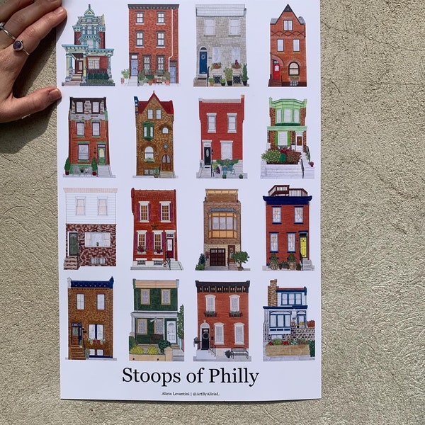 Stoops of Philly Posters, 11x17 Philly Poster, Philadelphia House Poster, Philly Art, Souvenir, Philly Print, Philly Home Decor, Philly Gift
