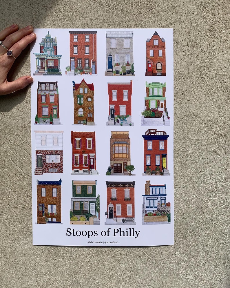 Stoops of Philly Posters, 11x17 Philly Poster, Philadelphia House Poster, Philly Art, Souvenir, Philly Print, Philly Home Decor, Philly Gift image 1