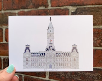 Philadelphia City Hall Postcard, 4x6 Philly Postcard, Philadelphia Postcard, William Penn Postcard, Philly Art, Philly Souvenir, Philly Gift