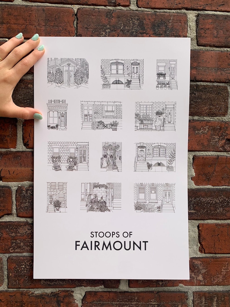 Stoop Drawing Stoops of Fairmount 11x17 Poster, Fairmount Philadelphia Illustrated ...