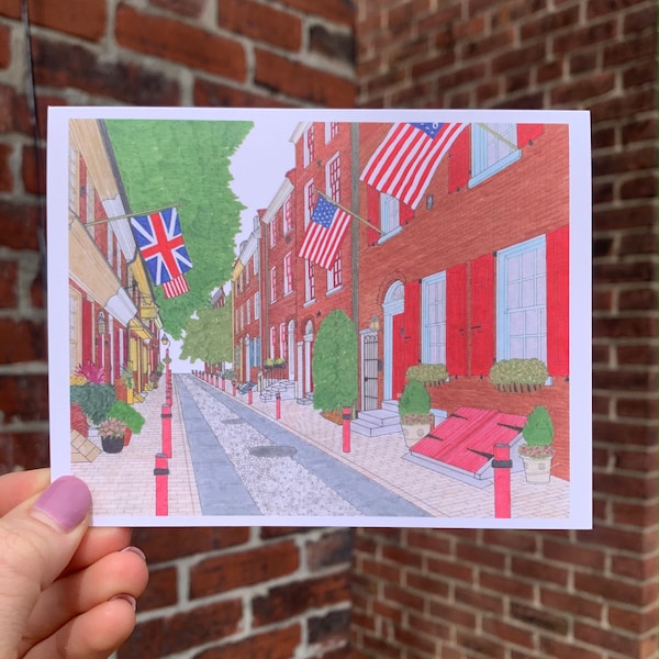 Elfreth's Alley Greeting Card, Historic Elfreth's Alley, Philly Notecard, Philadelphia Greeting Card, Elfreth's Alley Art, Philly Blank Card