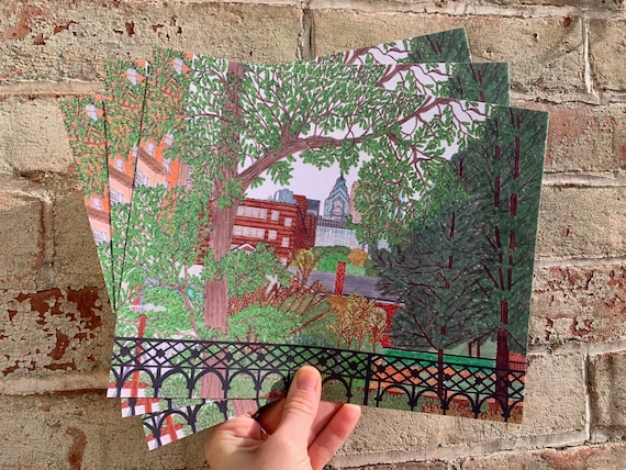 Philadelphia Skyline 8x10 Art Print, Rittenhouse Philadelphia Print, Philly Skyline Drawing, Center City Drawing, Rittenhouse Park Art