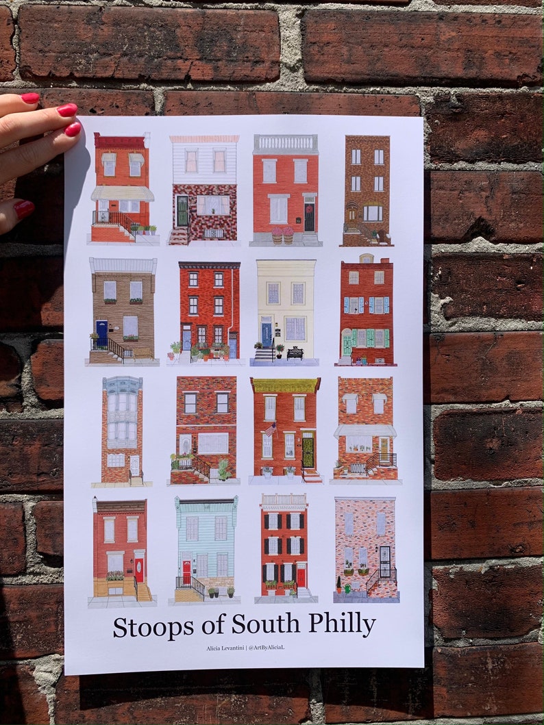 Stoops of South Philly Posters, 11x17 South Philly Poster, Philadelphia House Poster, Philly Art Print, Philly Home Decor, Philly Art Gift image 1