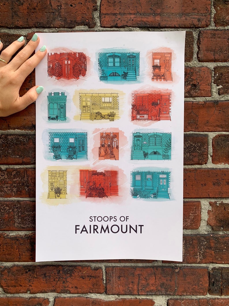 Stoops of Fairmount Posters, 11x17 Fairmount Poster, Fairmount Philadelphia Poster, Philadelphia Art, Fairmount Art, Philly Lover Gift, Art Color Swatched