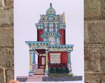 West Philly Greeting Card, West Philadelphia Art, Victorian House Greeting Card, Philly Art, Philadelphia Notecards, City Row Home Card Art