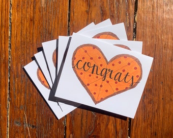 Handmade Congratulations Card, Congrats Card Pack, Pizza Heart Congrats Card, Pizza Heart, Wedding Card, Graduation Card, Graduation Gift