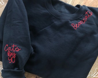 Custom sweatshirt, embroidered sweatshirt, neckline stitching, cuff stitching