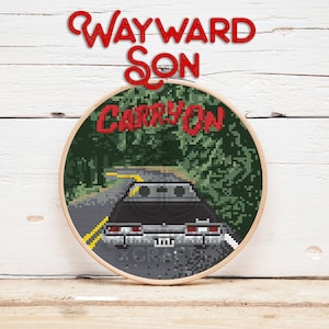 Wayward Son - A Supernatural Inspired Cross Stitch Pattern, cross stitch, Supernatural, Impala, Winchester, SPN, downloadable, PDF Pattern