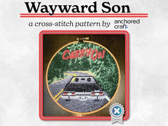 Wayward Son - A Supernatural Inspired Cross Stitch Pattern, cross stitch, Supernatural, Impala, Winchester, SPN, downloadable, PDF Pattern