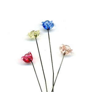 glass myosotis flower on metal stem - various colors: pink, pale pink, blue, daffodil.