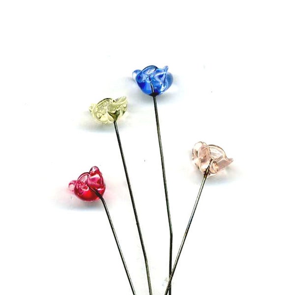 fleur myosotis en verre sur tige métal- divers coloris: rose, rose pale, bleu, jonquille.