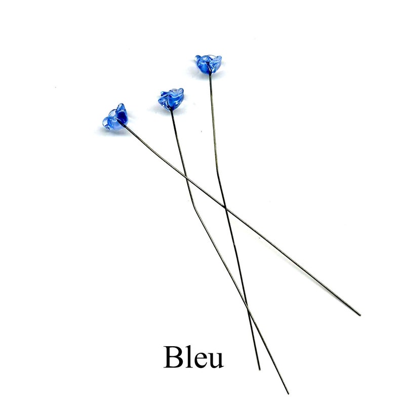 fleur myosotis en verre sur tige métal divers coloris: rose, rose pale, bleu, jonquille. Bleu/ Blue
