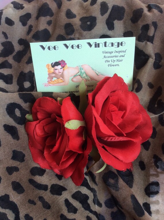 Double Rose Pin Up Hair Flower On Clip Etsy