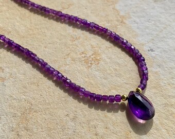 Amethyst Halskette, Layering Halskette, Boho Halskette, Heilkristall Halskette, Geburtstagsgeschenk, 925 Silber vergoldet, Double