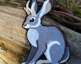 Jackalope / Horned rabbit - Embroidered Iron-on Patch