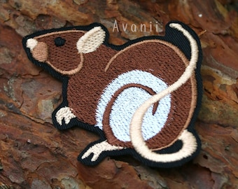 Hooded Rat Patch - grey or brown - Embroidered Iron-on Patch