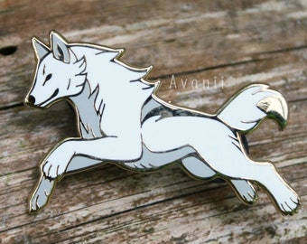 Leaping Wolf White Dusk - hard enamel pin - lapel pin - dog - canine - hound - winter- gold metal - coyote - brooch