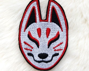 Kitsune Mask / Japanese Fox - Embroidered Iron-on Patch