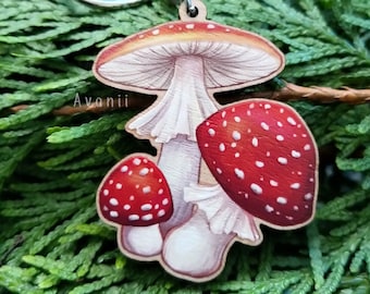 Amanita Mushrooms - Wooden Charm - 2 inch keychain