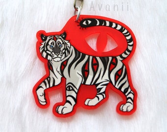 Tiger's Eyes - Red Acrylic Charm - 2 inch single sided keychain