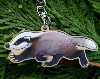 Trotting Badger - Wooden Charm - 2 inch keychain