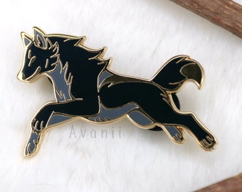 Leaping Wolf Black Dawn - hard enamel pin - lapel pin - dog - canine - hound - gold metal - coyote - brooch