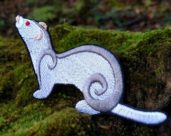 Albino Ferret - Embroidered Iron-on Patch