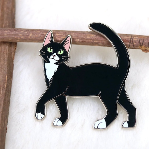 Tuxedo Cat Felicity - hard enamel pin - feline - black and white - lapel pin - silver metal - cute animal