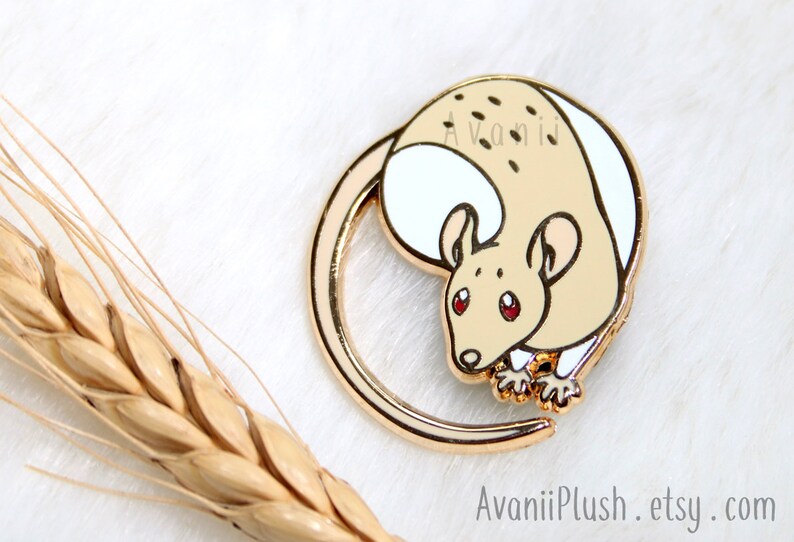 red eye hooded fancy pet rat lapel pin yellow cream argente Little Companion: Fawn Rat hard enamel pin brooch gold metal mouse