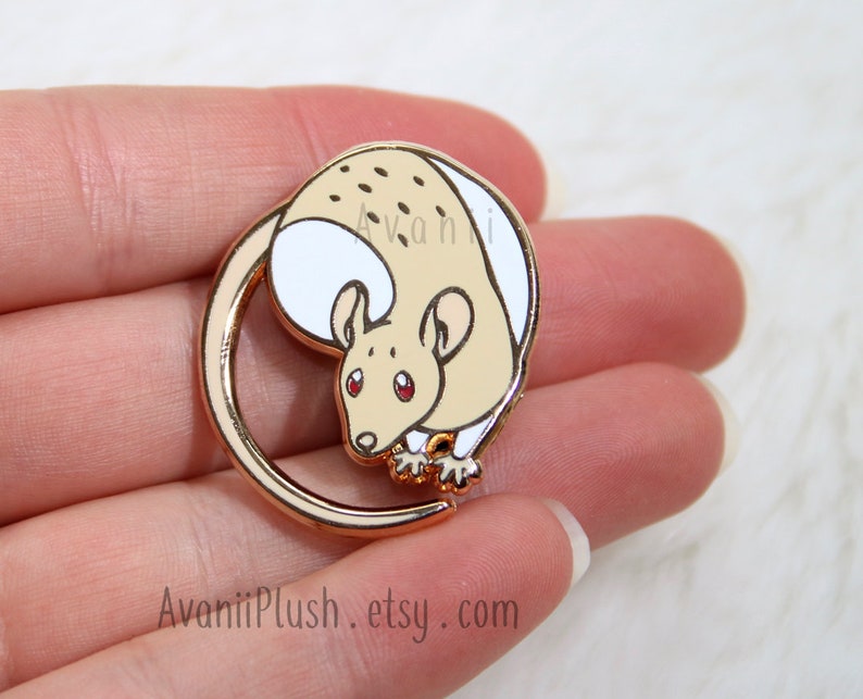 red eye hooded fancy pet rat lapel pin yellow cream argente Little Companion: Fawn Rat hard enamel pin brooch gold metal mouse